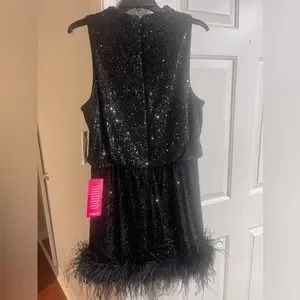 Eliza J | Dresses | Nwtmock Neck Feather Hem Blouson Waist Sequin  Sleeveless Dress | Poshmark